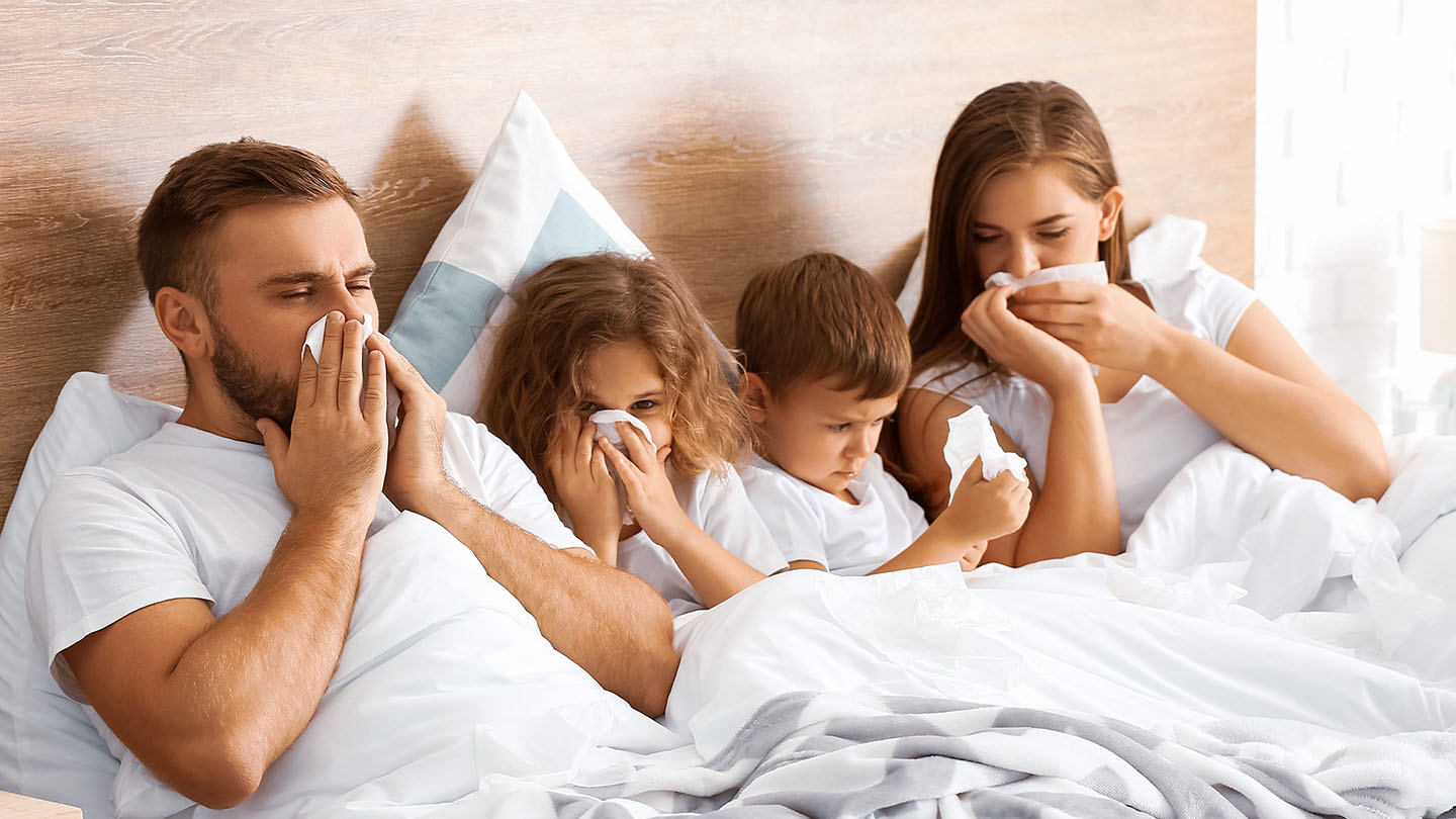 Kranke Familie, Erkältung, Grippe.